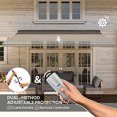 Outsunny 4 x 3(m) Full Cassette Electric Awning with Remote Controller, Aluminium Frame DIY Retractable Garden Awning, UPF50+ Sun Shade Canopy for Deck Door Window, Light Grey - 4