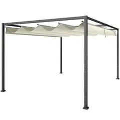 Outsunny 4 x 3(m) Metal Pergola with Retractable Roof, Garden Gazebo Canopy Shelter for Outdoor, Patio, Cream White - 1