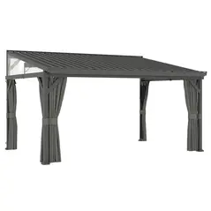 Outsunny 4.3 x 3 m Garden Pergola with Galvanised Steel Roof, Lean to Pergola Gazebo with Netting Curtains, Dark Grey - 1