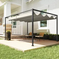 Outsunny 3x2m Metal Pergola with Retractable Roof, Garden Gazebo Canopy Shelter for Outdoor, Patio, Cream White - 7