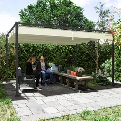 Outsunny 4 x 3(m) Metal Pergola with Retractable Roof, Garden Gazebo Canopy Shelter for Outdoor, Patio, Cream White - 7