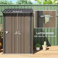 Outsunny 3.3 x 3.4ft Lean To Steel Garden Shed, with Locking Door - Brown/Grey - 5