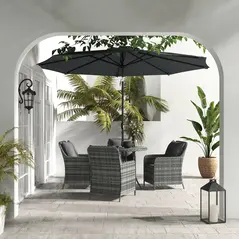 Outsunny 4 Seater Rattan Dining Set with Parasol & Cushions - Mixed Grey - 2