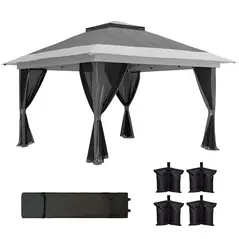 Outsunny 3.6 x 3.6m Pop-Up Gazebo, with Accessories - Grey - 1
