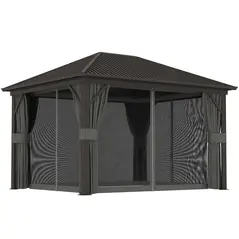 Outsunny 3.6 x 3 m Aluminium Hardtop Gazebo, with Accessories - Dark Grey - 1