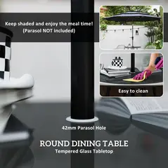 Outsunny 4 Seater Rattan Dining Set, Rattan Garden Furniture Set with Parasol Hole, Outdoor Dining Table and Chairs Set with Cushions, Round Glass Top Table for Patio, Balcony, Light Brown - 6