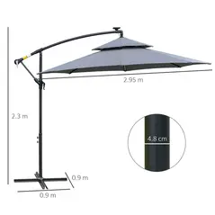 Outsunny 3m LED Light Overhanging Parasol - Grey - 3