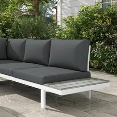 Outsunny 4 Pieces Garden Furniture Set, 5-Level Reclining Garden Corner Sofa Set, Outdoor Lounge Conversation Sectional with Cushions, Wood Effect Plastic Table, White Frame & Grey Cushion - 9