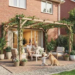 Outsunny 4 x 3 m Wooden Pergola Kit, Garden Pergola Gazebo Grape Trellis with Triangle Supports, 6 Beams, Maple Wood-effect - 2