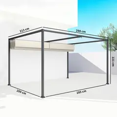 Outsunny 3x2m Metal Pergola with Retractable Roof, Garden Gazebo Canopy Shelter for Outdoor, Patio, Cream White - 3