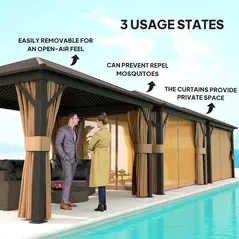 Outsunny 3.6 x 3 m Aluminium Hardtop Gazebo, with Accessories - Brown - 7