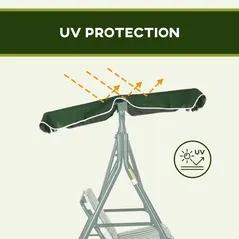 Outsunny 3-Seat Swing Chair Garden Swing Seat with Adjustable Canopy for Patio, Green - 7