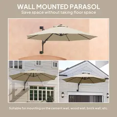 Outsunny 3(m) Wall-Mounted Parasol Shade, with Handle - Khaki - 8