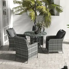 Outsunny 4 Seater Rattan Dining Set with Parasol & Cushions - Mixed Grey - 8