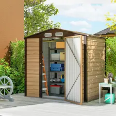 Outsunny 4 x 6ft Galvanised Steel Garden Shed, with Lock and Gloves - Oak - 2
