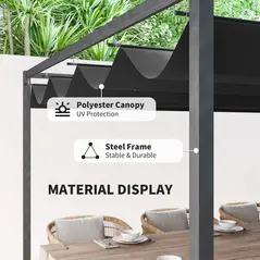 Outsunny 4 x 3m Metal Pergola, with Retractable Canopy Roof - Black - 4