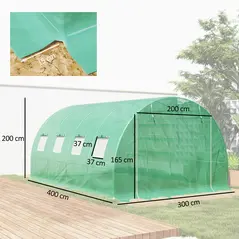 Outsunny 4 x 3 x 2m Polytunnel Greenhouse Replacement Cover ONLY Winter Garden Plant PE Cover for Tunnel Walk-in Greenhouse with Roll-up Windows Door Outdoor, Green - 3