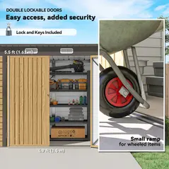 Outsunny 3.7 x 7.9ft Galvanised Steel Shed, with Latched Door and Padlock - Oak - 6