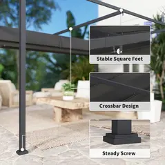 Outsunny 4 x 3m Metal Pergola, with Retractable Canopy Roof - Black - 6