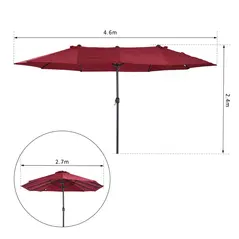 Outsunny 4.6m Double-Sided Patio Parasol Sun Umbrella-Wine Red - 3