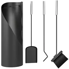 Outsunny 4 Pieces Fireplace Tools Set, Metal Fireplace Accessories Fireside Companion Set with Broom, Shovel, Poker and Bucket, Black - 1