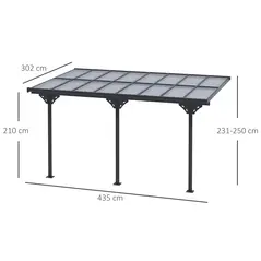 Outsunny 4.35 x 3m Outdoor Patio Gazebo Pergola, Retractable Pergola Canopy Aluminum Post & PC Roof,  Grey - 3