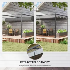 Outsunny 4 x 3(m) Metal Outdoor Pergola with Retractable Roof, Outdoor Gazebo with Drainage Holes for Garden, Patio, Lawn, Grey - 4