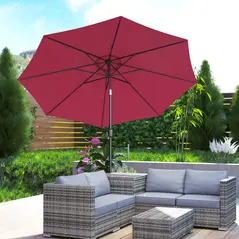 Outsunny 3(m) Tilting Parasol Garden Umbrellas, Outdoor Sun Shade with 8 Ribs, Tilt and Crank Handle for Balcony, Bench, Garden, Wine Red - 9