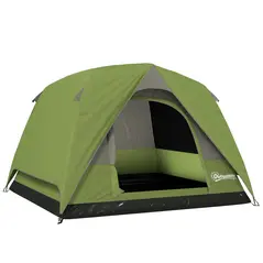 Outsunny 3-4 Person Camping Tent, Easy Set Up Waterproof Dome Tent with Sewn-in Groundsheet, Mesh Windows, Pocket and Hook for Camping, Hiking, Backpacking, Olive Green and Grey - 1