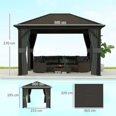 Outsunny 3.6 x 3 m Aluminium Hardtop Gazebo, with Accessories - Dark Grey - 3