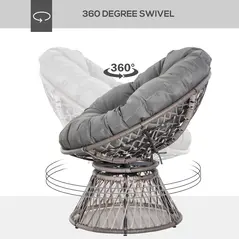 Outsunny 360° Swivel Rattan Papasan Moon Bowl Chair Round Lounge Garden Wicker Basket Seat with Padded Cushion Oversized for Outdoor Indoor, Grey - 4
