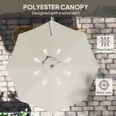 Outsunny 3(m) Wall-Mounted Parasol Shade, with Handle - Light Grey - 6