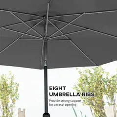 Outsunny 3(m) Tilting Parasol Garden Umbrellas, Outdoor Sun Shade with 8 Ribs, Tilt and Crank Handle for Balcony, Bench, Garden, Dark Grey - 7