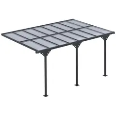 Outsunny 4.35 x 3m Outdoor Patio Gazebo Pergola, Retractable Pergola Canopy Aluminum Post & PC Roof,  Grey - 1