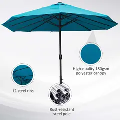 Outsunny 4.6m Double Garden Parasol - Sky Blue - 7
