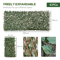 Outsunny 4 Pieces Expanding Trellis Fence, 2m x 1m Decorative Trellis with Artificial Leaves Garden Telescopic Hedge Privacy Screen Greenery Walls for Garden Balcony Home Decor - 3