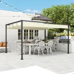 Outsunny 4 x 3(m) Metal Pergola with Retractable Roof, Garden Gazebo Canopy Shelter for Outdoor, Patio, Cream White - 9