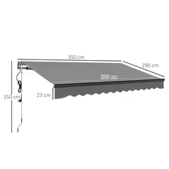 Outsunny 3.5 x 3m Electric/Manual Awning, with Remote - Dark Grey - 3