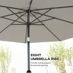 Outsunny 3(m) Tilting Parasol Garden Umbrellas, Outdoor Sun Shade with 8 Ribs, Tilt and Crank Handle for Balcony, Bench, Garden, Light Grey - 7