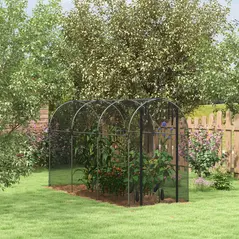 Outsunny 360 x 120cm Galvanised Steel Fruit Cage, Plant Protection Tent with Zipped Door, Black - 2