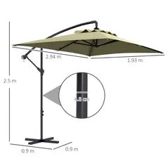 Outsunny 3m Square Canopy Cantilever Parasol, with Cross Base - Beige - 3