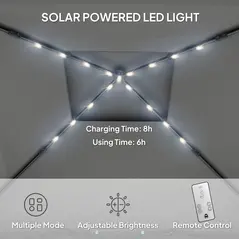 Outsunny 3.36 x 3.36m Pop Up Gazebo Party Tent with Solar-Powered LED Lights, Adjustable Event Shelter with Netting, Black - 4