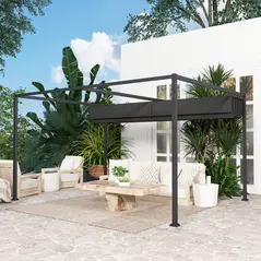 Outsunny 4 x 3m Metal Pergola, with Retractable Canopy Roof - Black - 8