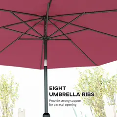 Outsunny 3(m) Tilting Parasol Garden Umbrellas, Outdoor Sun Shade with 8 Ribs, Tilt and Crank Handle for Balcony, Bench, Garden, Wine Red - 7