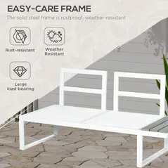 Outsunny 4 Pieces Garden Furniture Set, 5-Level Reclining Garden Corner Sofa Set, Outdoor Lounge Conversation Sectional with Cushions, Wood Effect Plastic Table, White Frame & Grey Cushion - 4