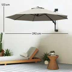 Outsunny 3(m) Wall-Mounted Parasol Shade, with Handle - Light Grey - 3
