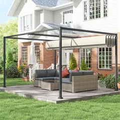 Outsunny 3x2m Metal Pergola with Retractable Roof, Garden Gazebo Canopy Shelter for Outdoor, Patio, Cream White - 8