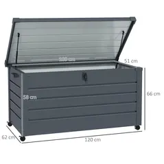 Outsunny 311L Galvanised Steel Garden Storage Box, with Lock - Dark Grey - 3