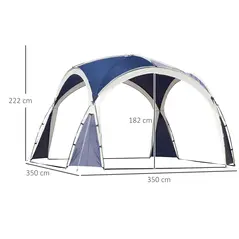 Outsunny 3.5 x 3.5M Camping Gazebo, Outdoor Event Shelter Dome Tent Garden Sun Shelter Patio Spire Arc Pavilion Camp Sun Shade Tent for 6-8 Person, Blue and Grey - 3