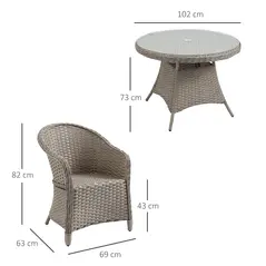 Outsunny 4 Seater Rattan Garden Furniture Set with Cushions, Round PE Rattan Dining Set with Glass-Top Table, Umbrella Hole, Outdoor Garden Table and Chairs, Mixed Grey - 3